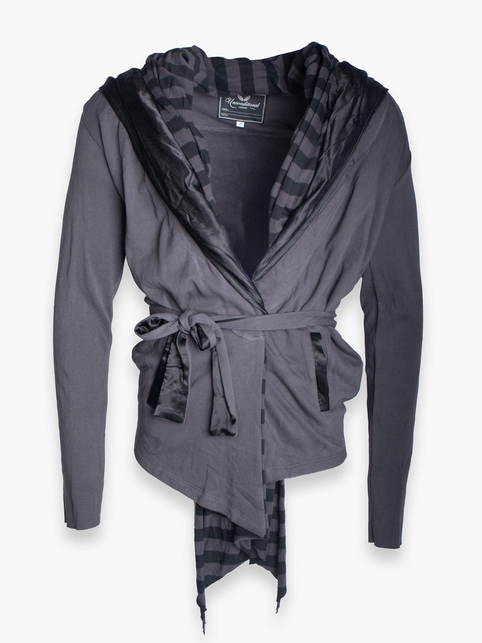 [ATT] Navy Tie-Up Hoodie with Stripe Inner Lining