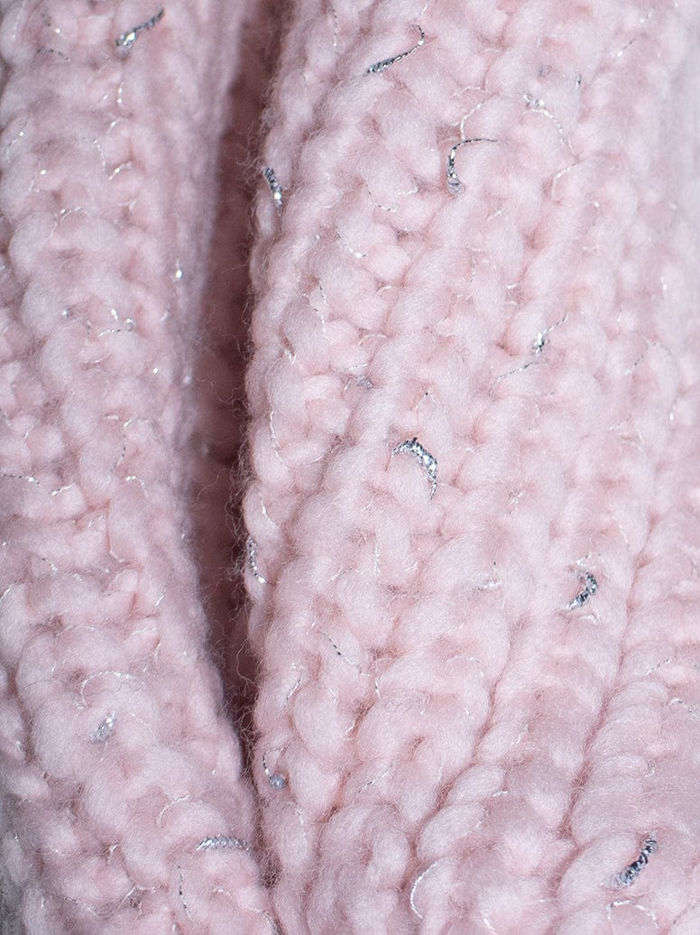 Baby Pink Woolen Scarf Snood with Silver Thread Detailing