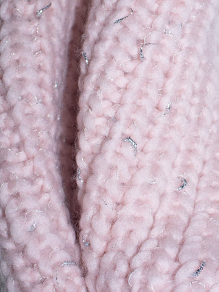 Baby Pink Woolen Scarf Snood with Silver Thread Detailing