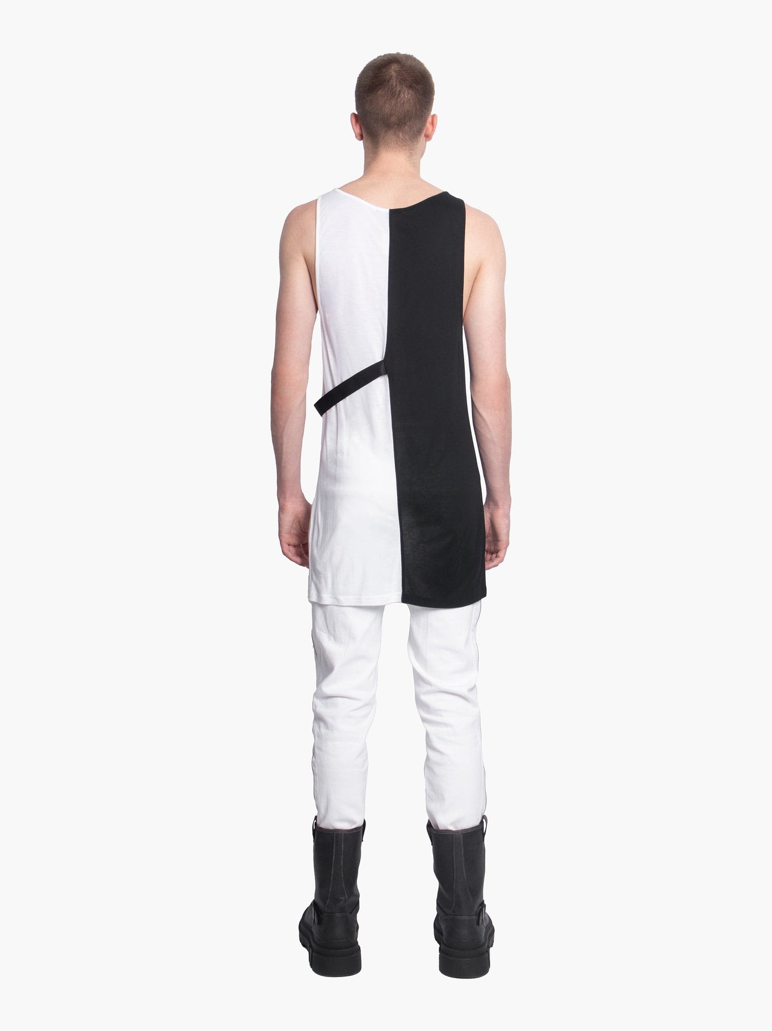 Black and White Vest Top with Black Strap