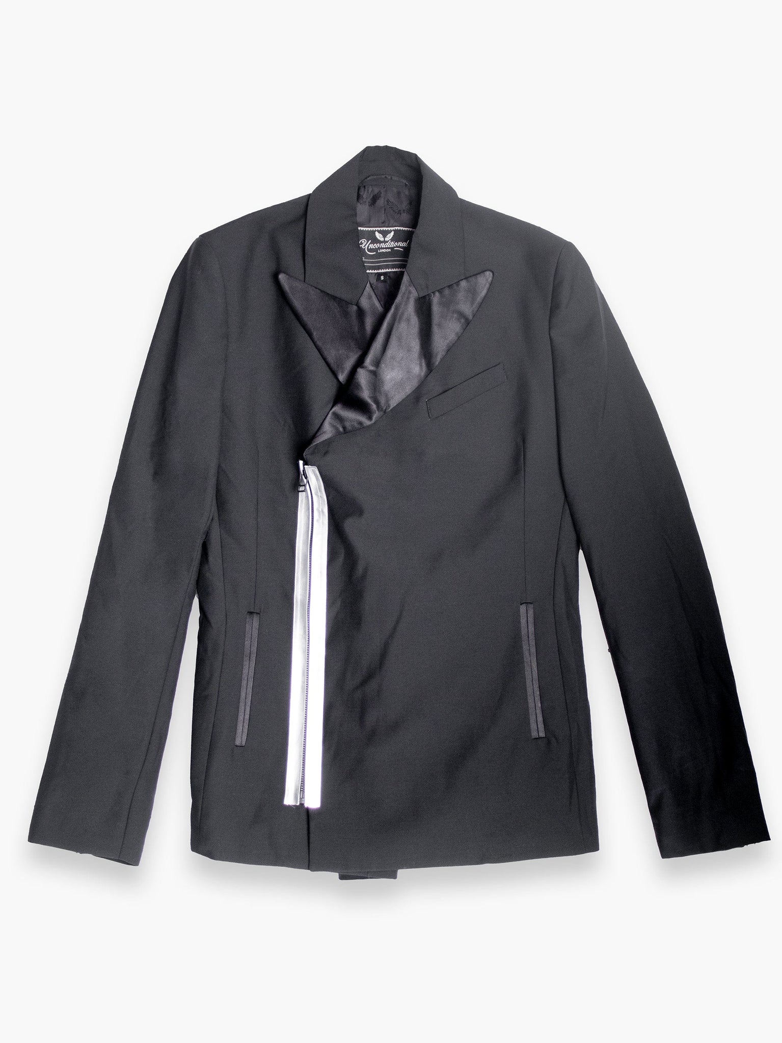 Black Blazer With Silk lapels And Contrasting Zip Detail