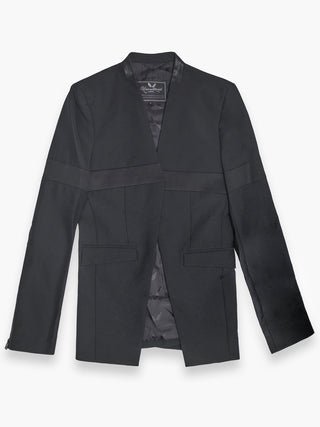 Black Blazer With Silk Unconditional Lining And Leather Collar