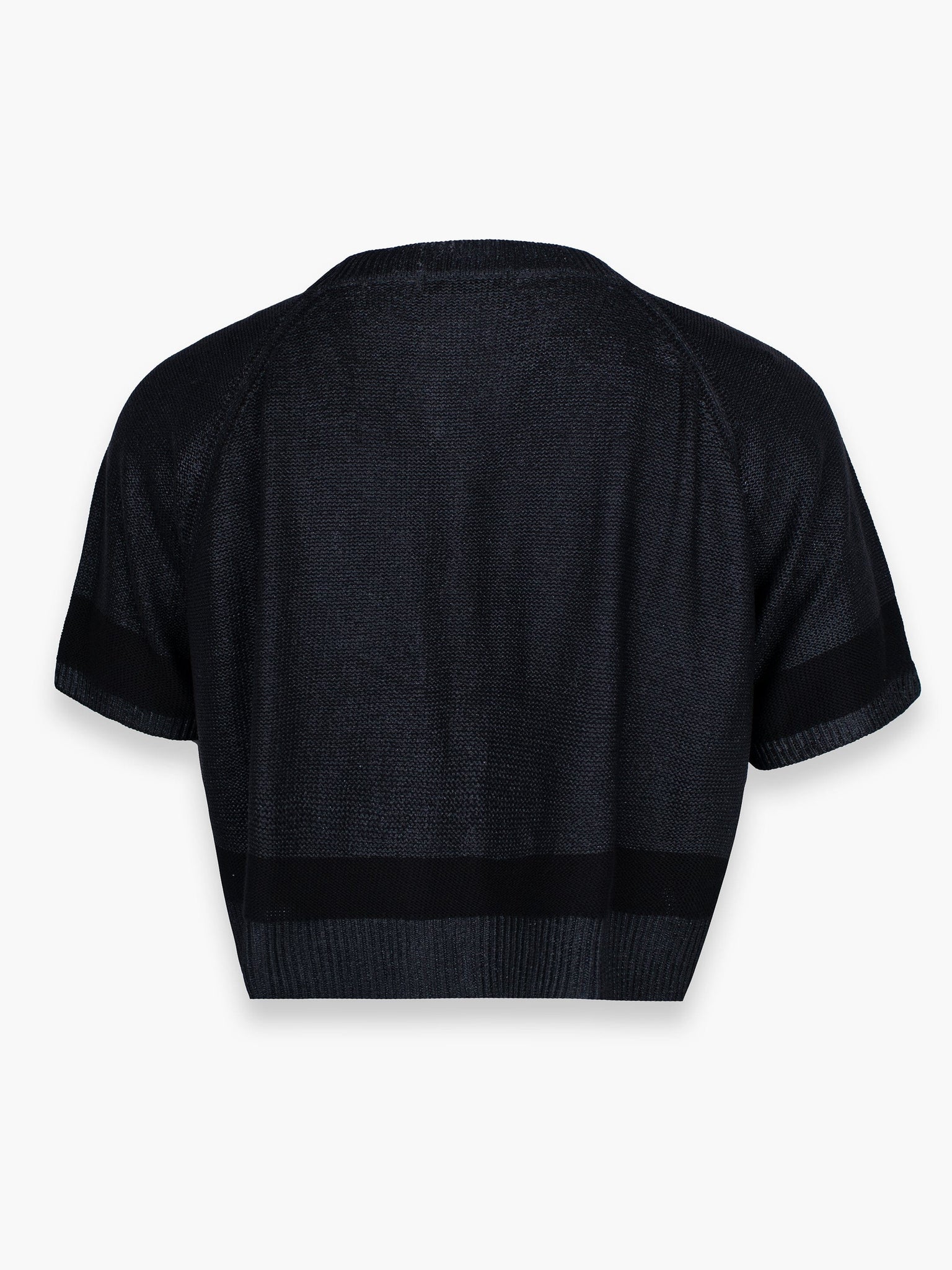 Black Cropped Jumper Style T-Shirt With Horizontal Line Details