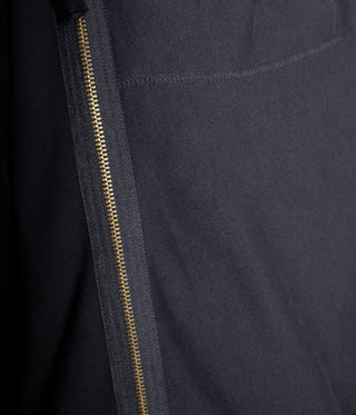 Black Draped Hoodie With Gold Zip