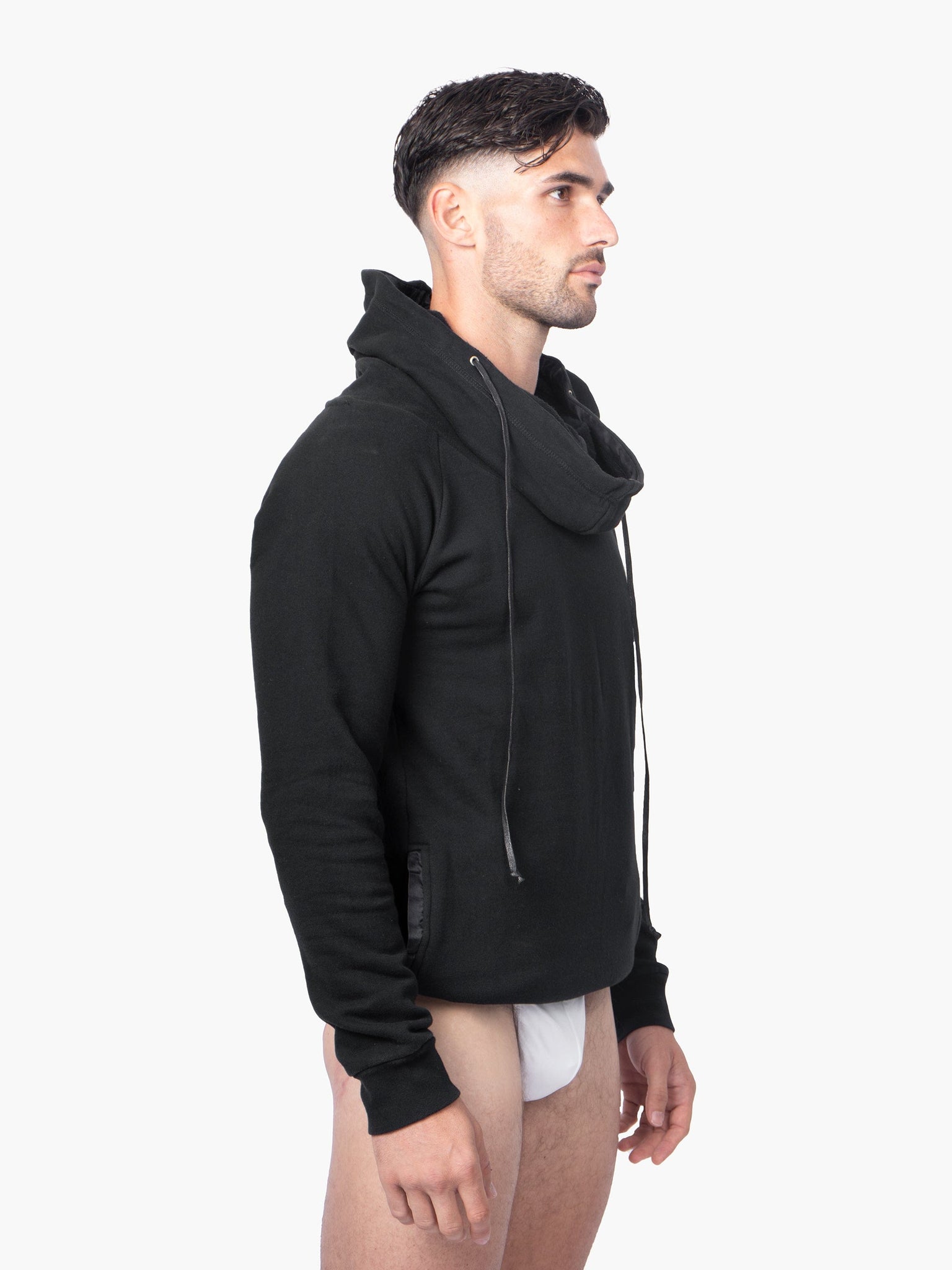Black Funnel Neck Hoodie