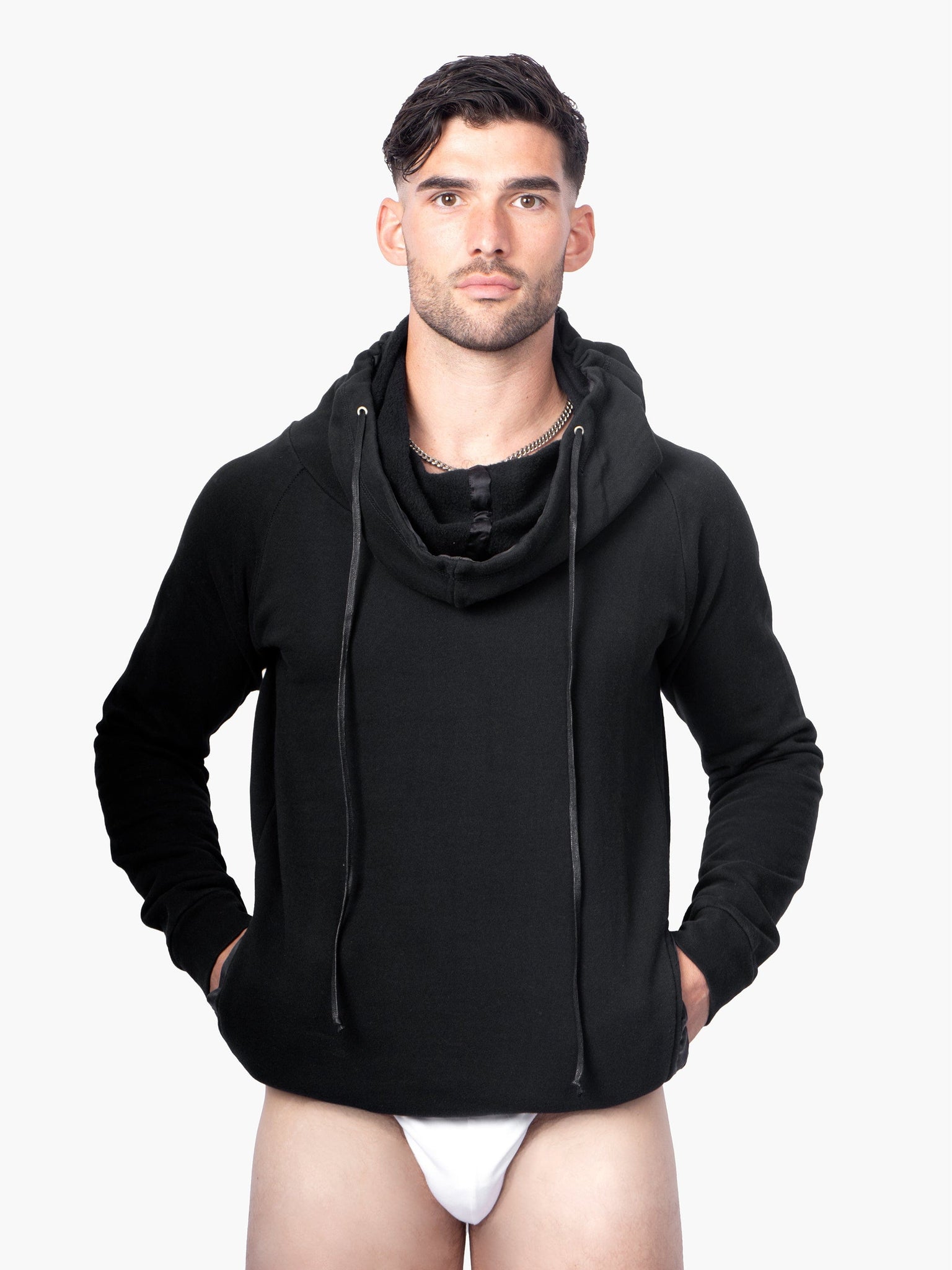 Black Funnel Neck Hoodie