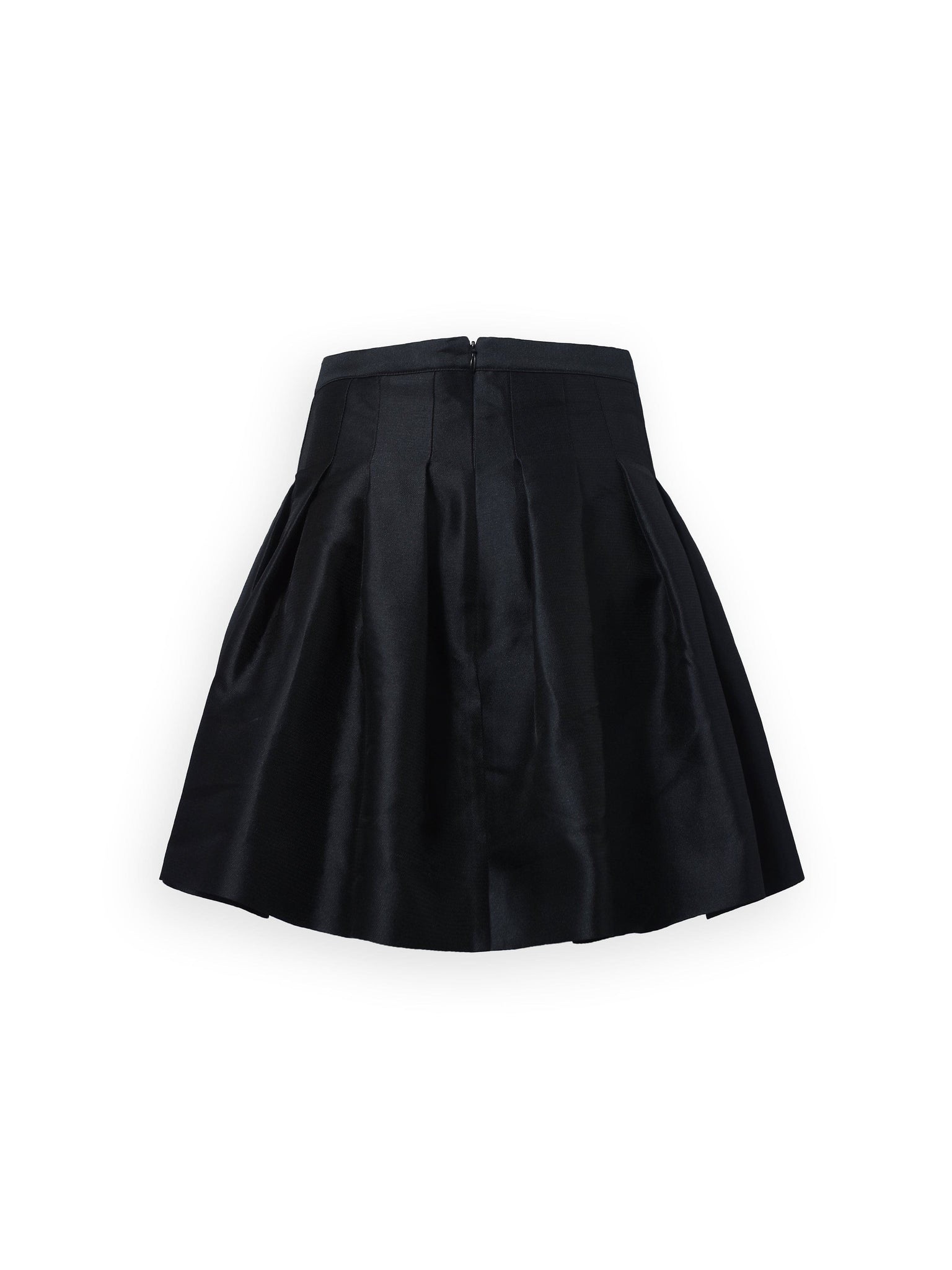 Black High Waist Box Pleated Short Bell Skirt