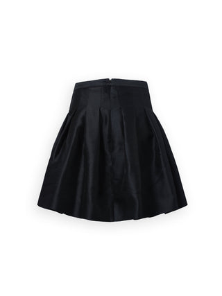 Black High Waist Box Pleated Short Bell Skirt