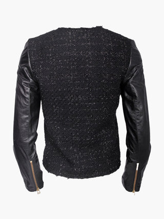 Black Jacket With Glitter details and Leather Sleeves