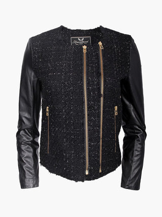 Black Jacket With Glitter details and Leather Sleeves