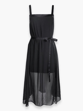 Black Light Weight Silk Dress With Tie Up Bow Detail
