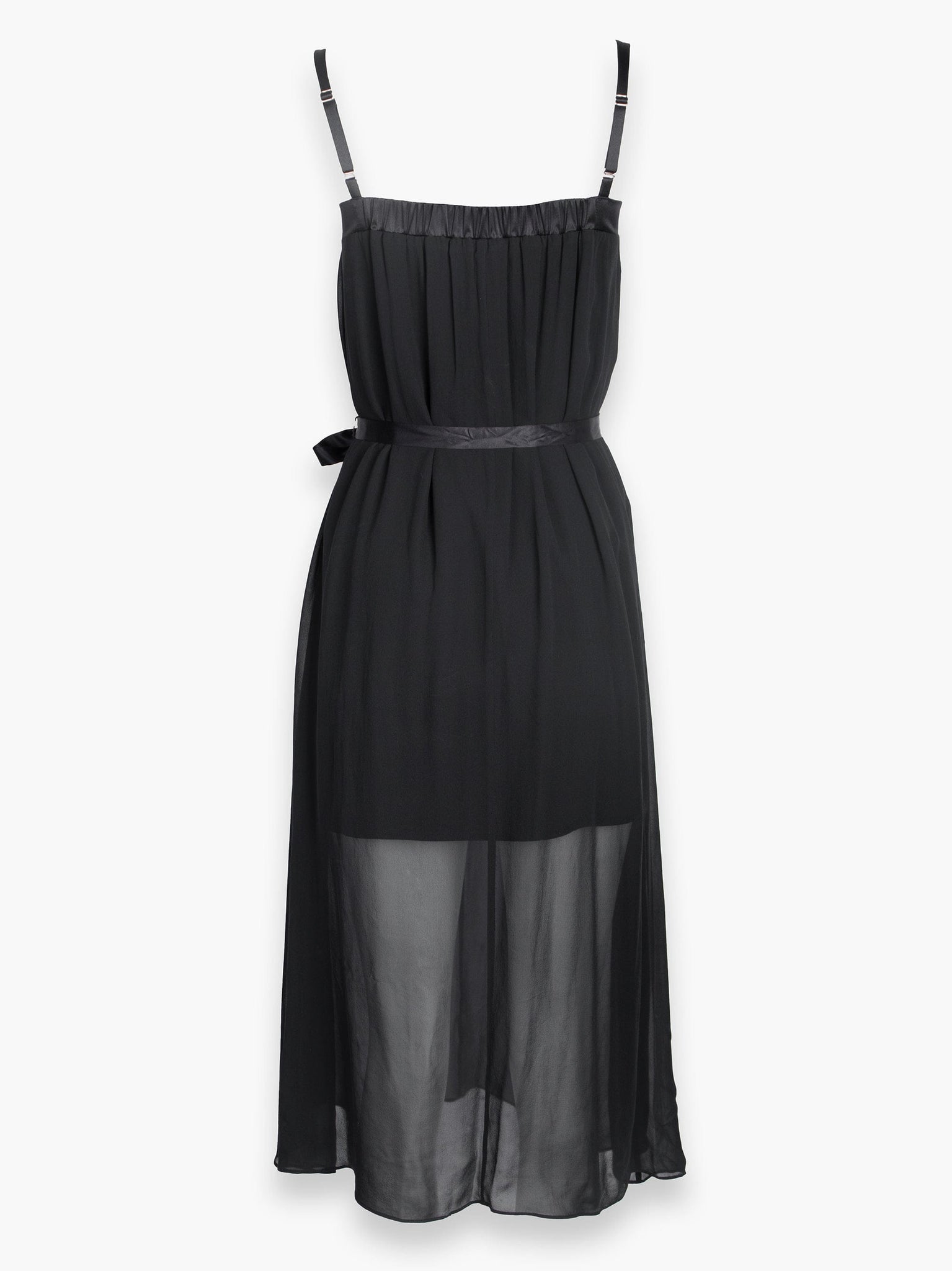 Black Light Weight Silk Dress With Tie Up Bow Detail