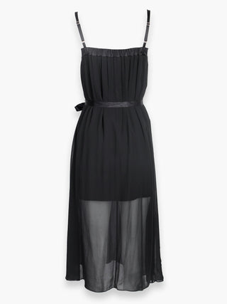 Black Light Weight Silk Dress With Tie Up Bow Detail