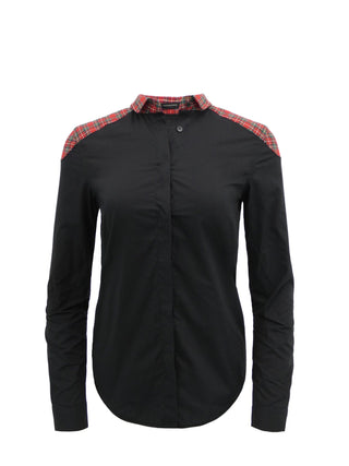 Black Long Sleeve Shirt with Tartan Detailing