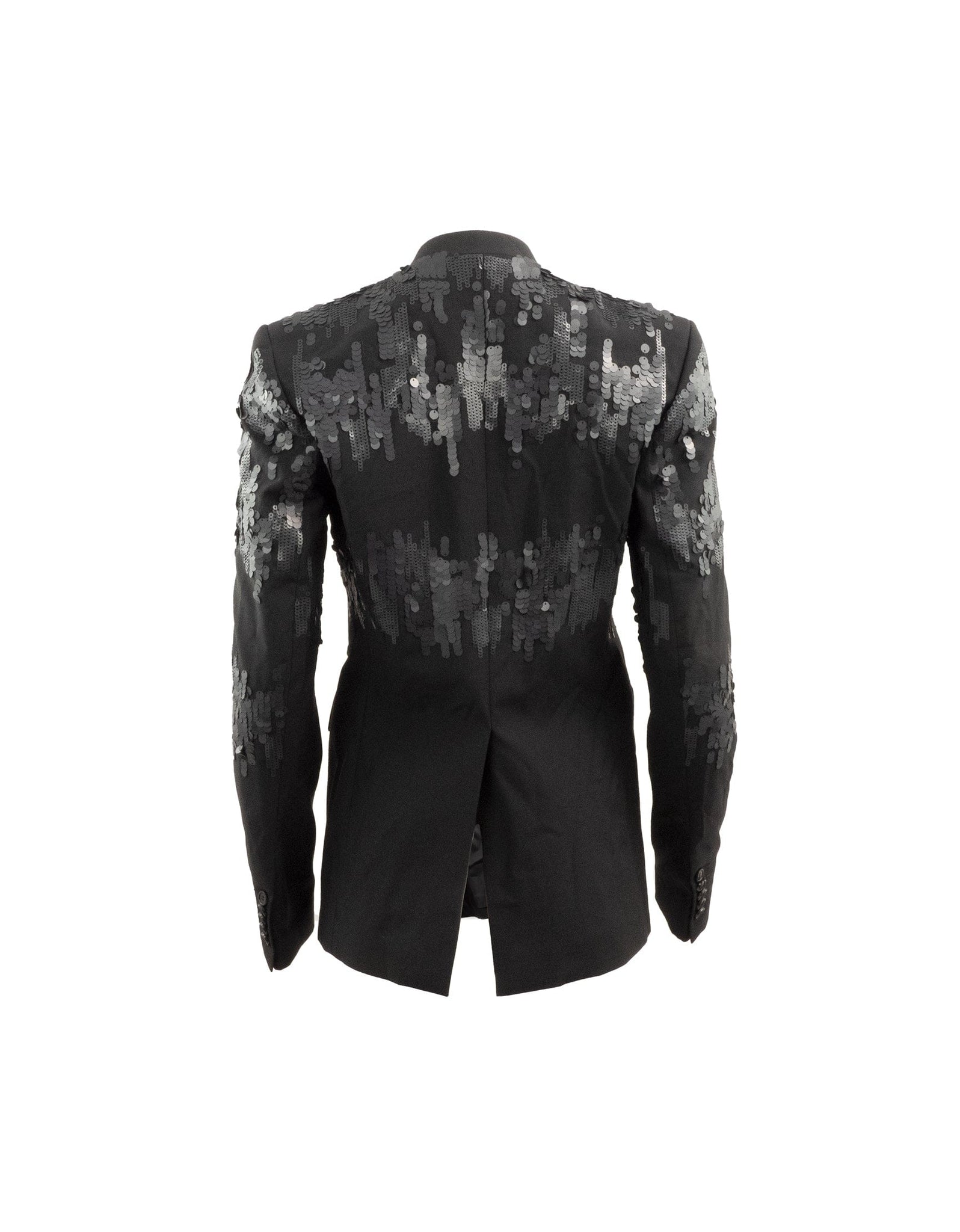 Black Matt Sequin Wool Tailored Blazer