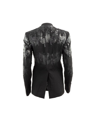 Black Matt Sequin Wool Tailored Blazer