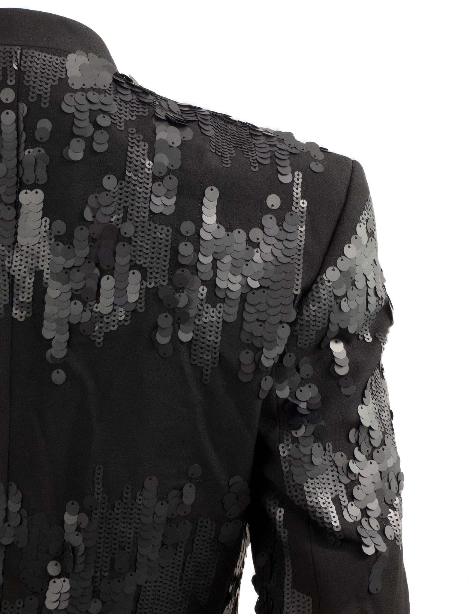 Black Matt Sequin Wool Tailored Blazer