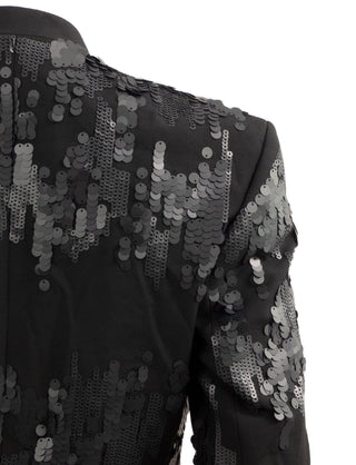 Black Matt Sequin Wool Tailored Blazer