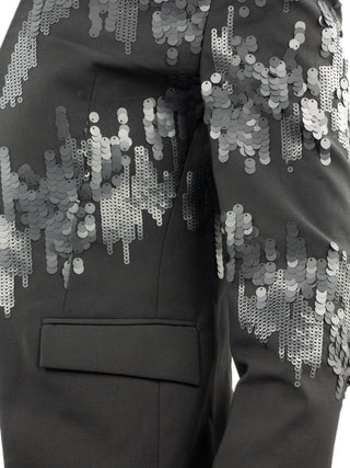 Black Matt Sequin Wool Tailored Blazer
