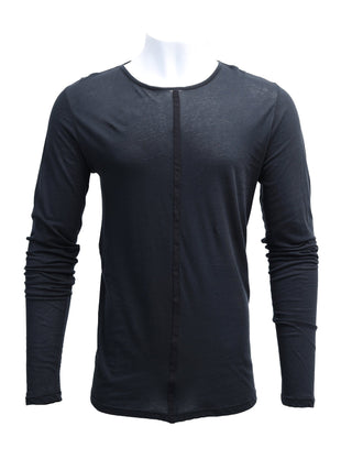 Black Satin Striped Jersey Long Sleeve T-Shirt