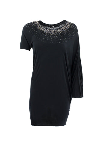 Black Sequin Dress with Asymmetric Sleeves