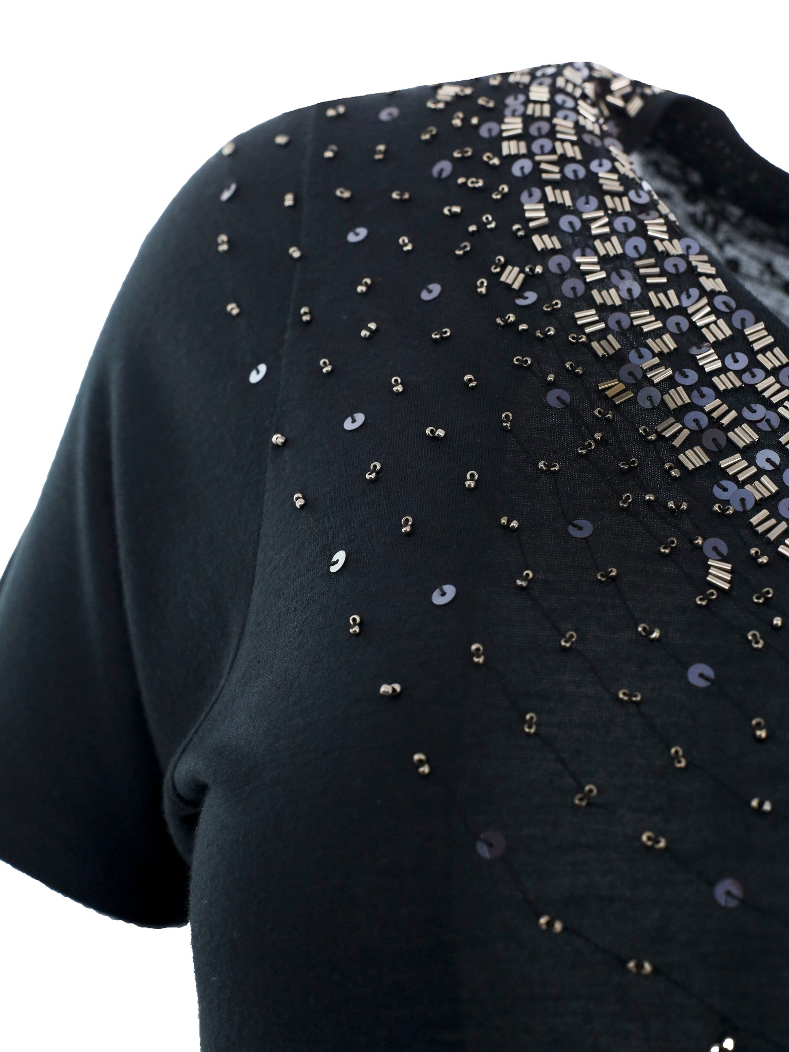 Black Sequin Dress with Asymmetric Sleeves