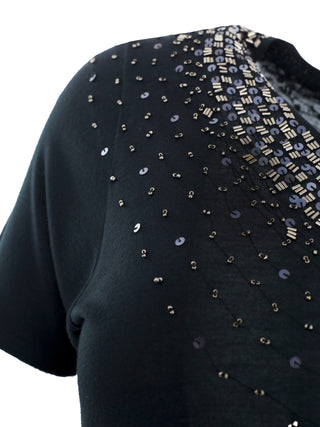 Black Sequin Dress with Asymmetric Sleeves