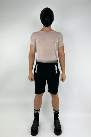 Black Suit Shorts with Lace Buckle Straps