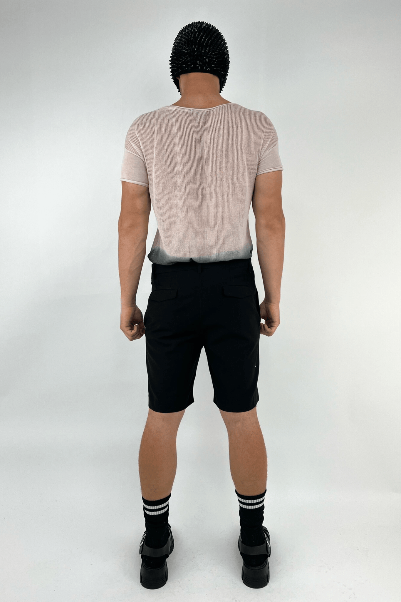 Black Suit Shorts with Lace Buckle Straps