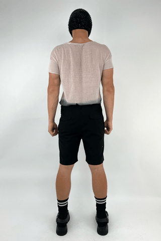 Black Suit Shorts with Lace Buckle Straps