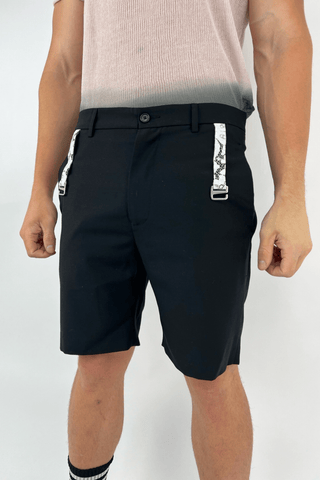 Black Suit Shorts with Lace Buckle Straps