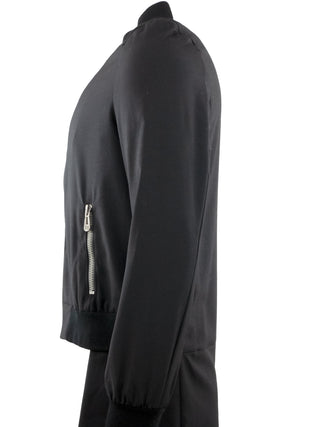 BLACK TAILCOAT BOMBER JACKET WITH SILVER ZIPS