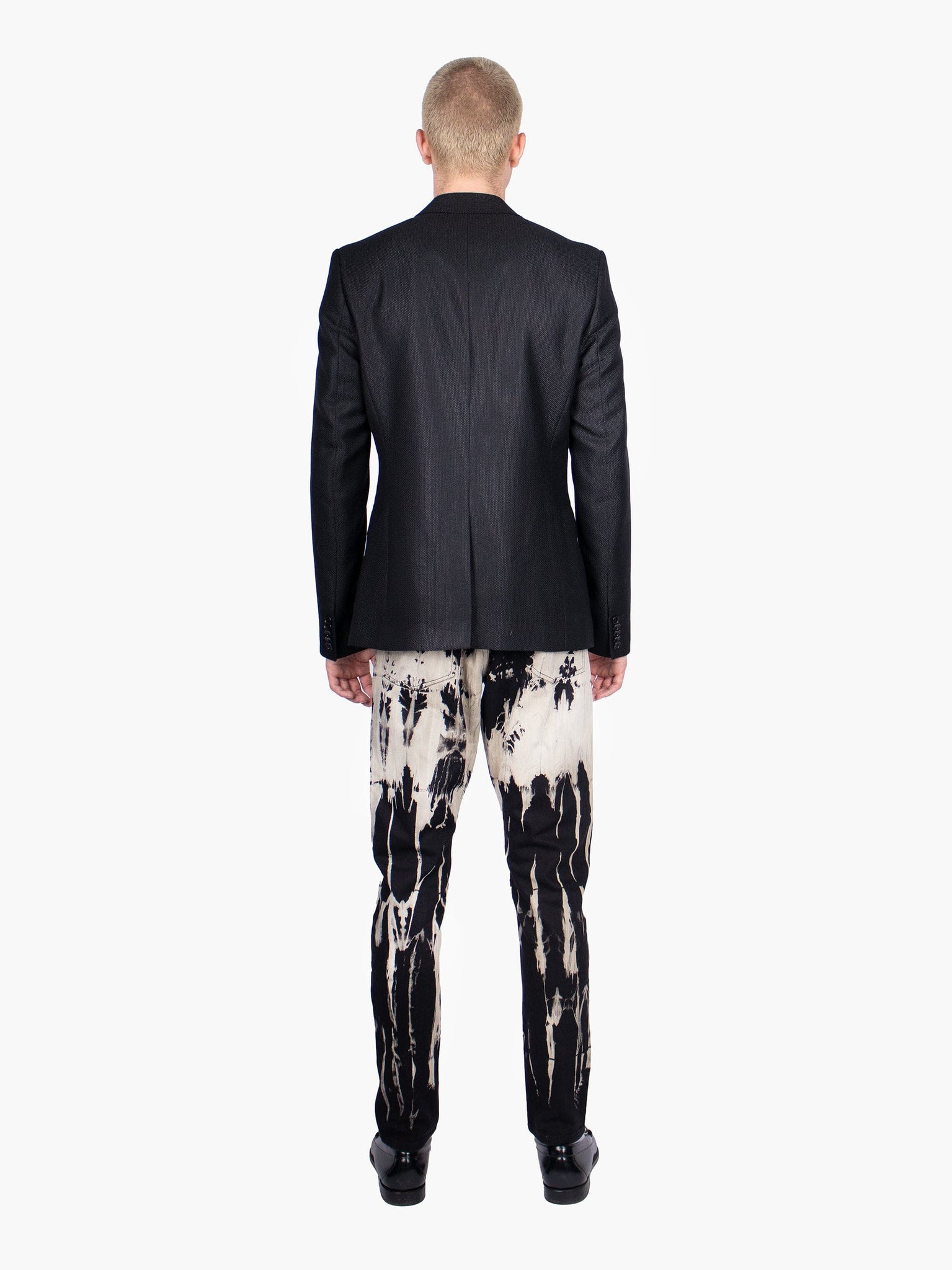 Black Textured Blazer With Lapels