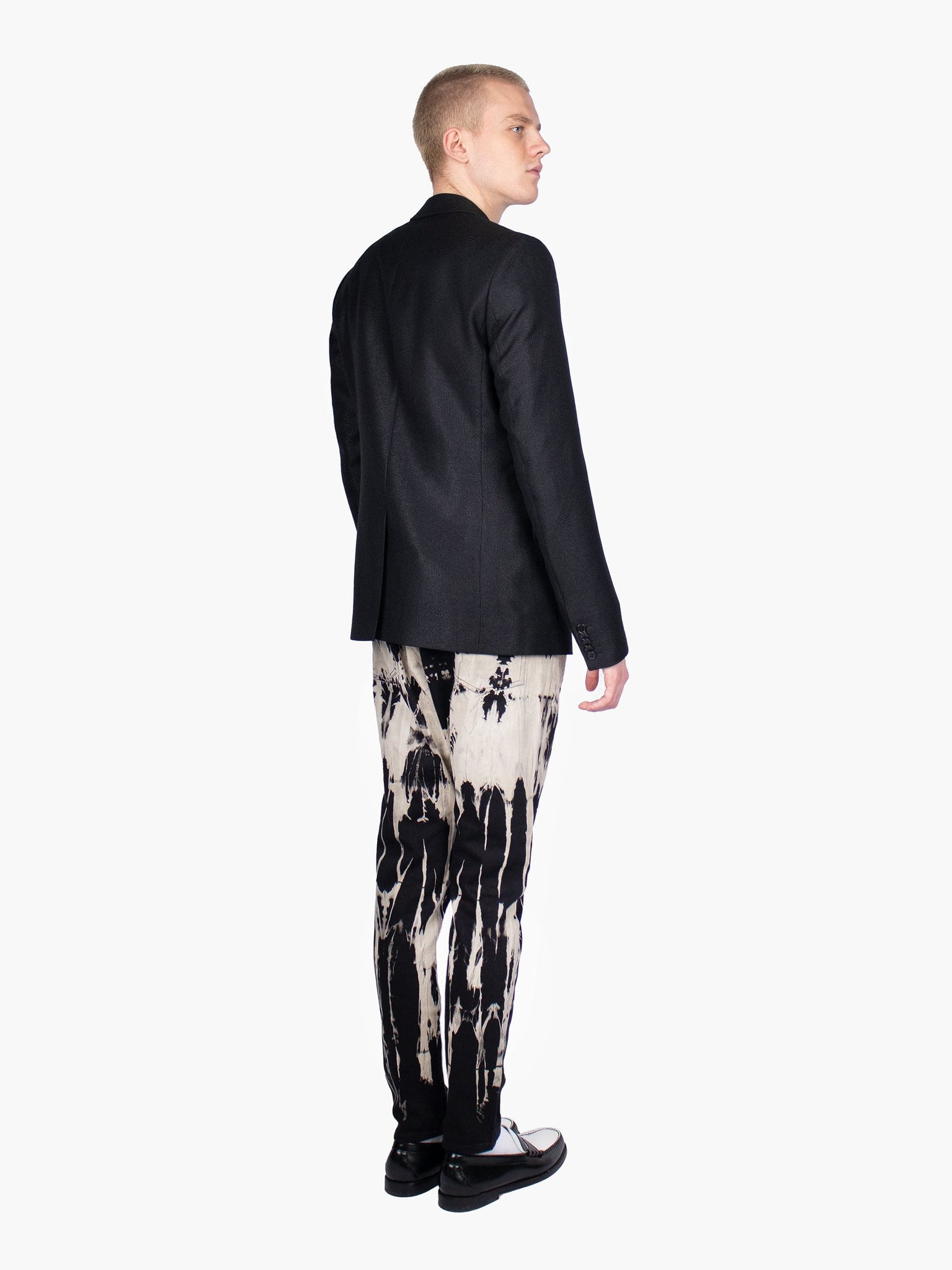 Black Textured Blazer With Lapels