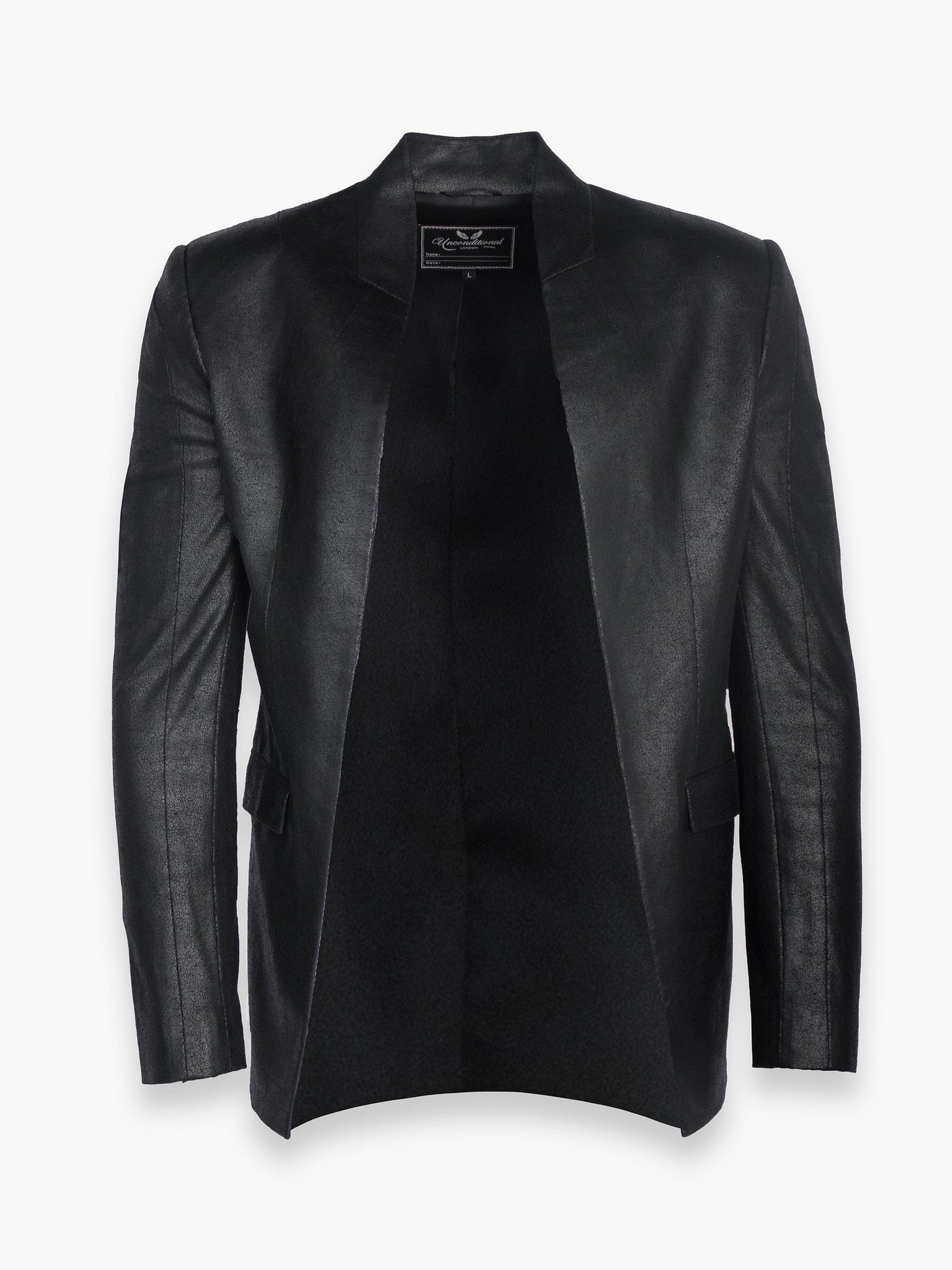 Black Textured Leather Blazer With Silk Lining