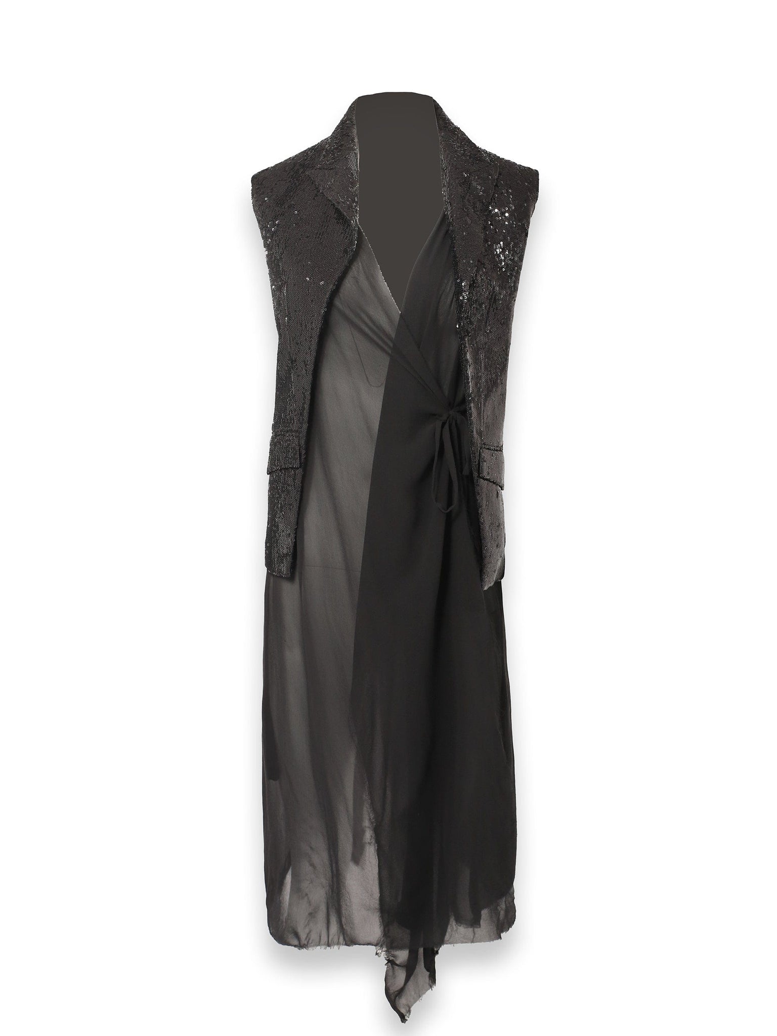 Black Tie Up Blazer with Sequin and Mesh Detail