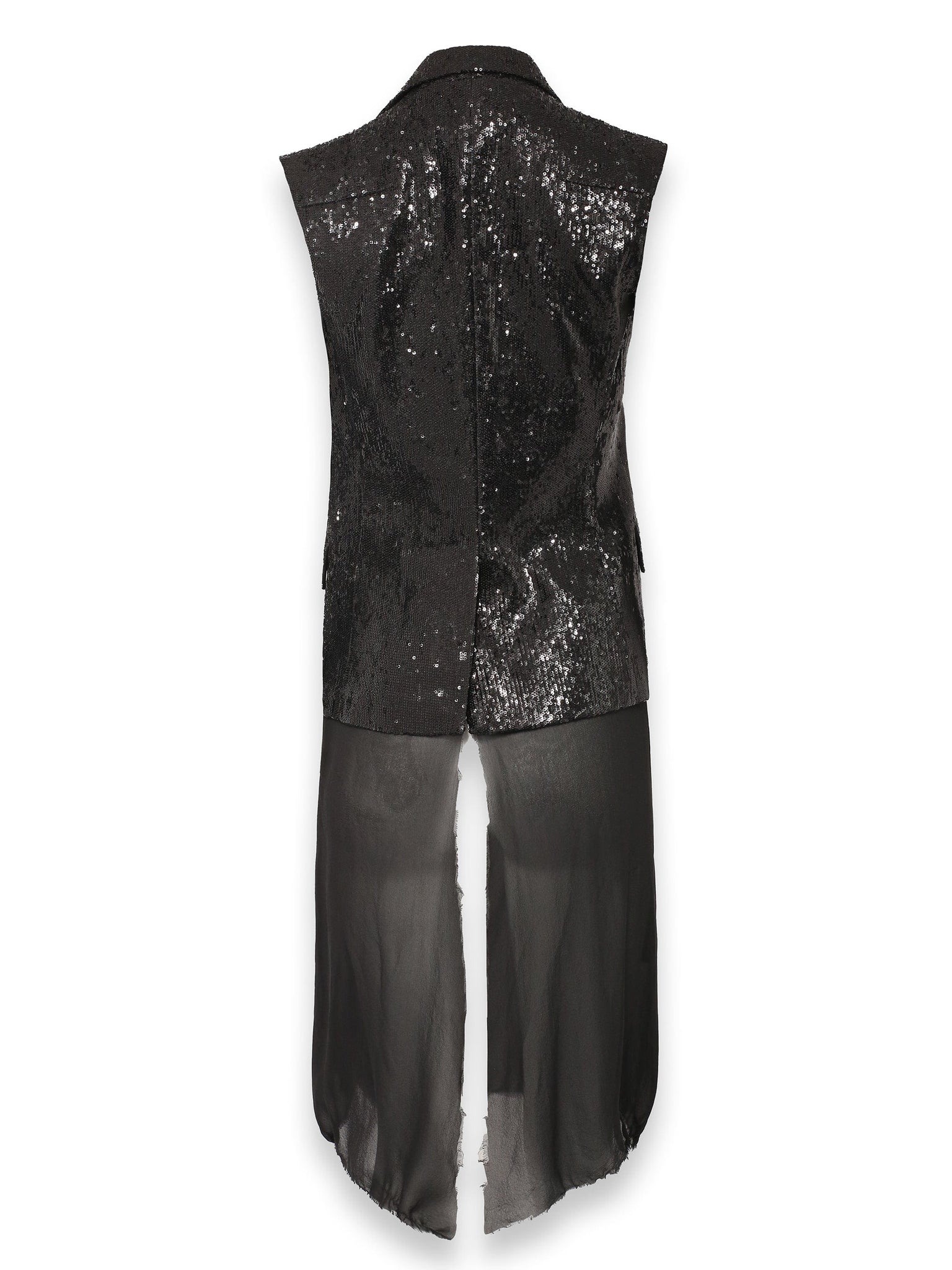 Black Tie Up Blazer with Sequin and Mesh Detail