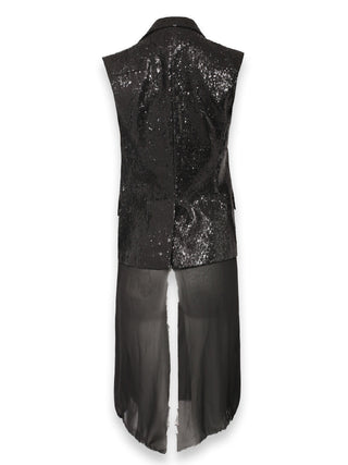 Black Tie Up Blazer with Sequin and Mesh Detail
