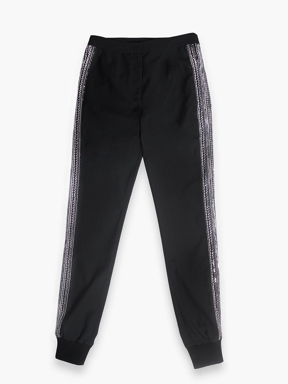 Black Trousers With Silver Sequin Stripes