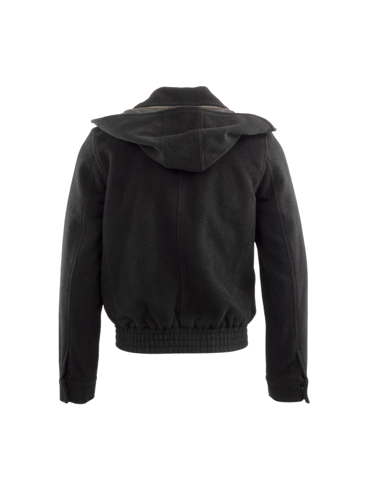 Black Wool Button Up Hooded Jacket