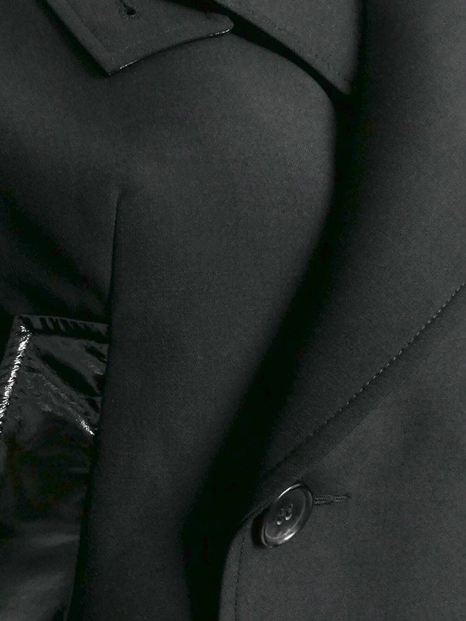 Black Wool Jacket with Leather Accents
