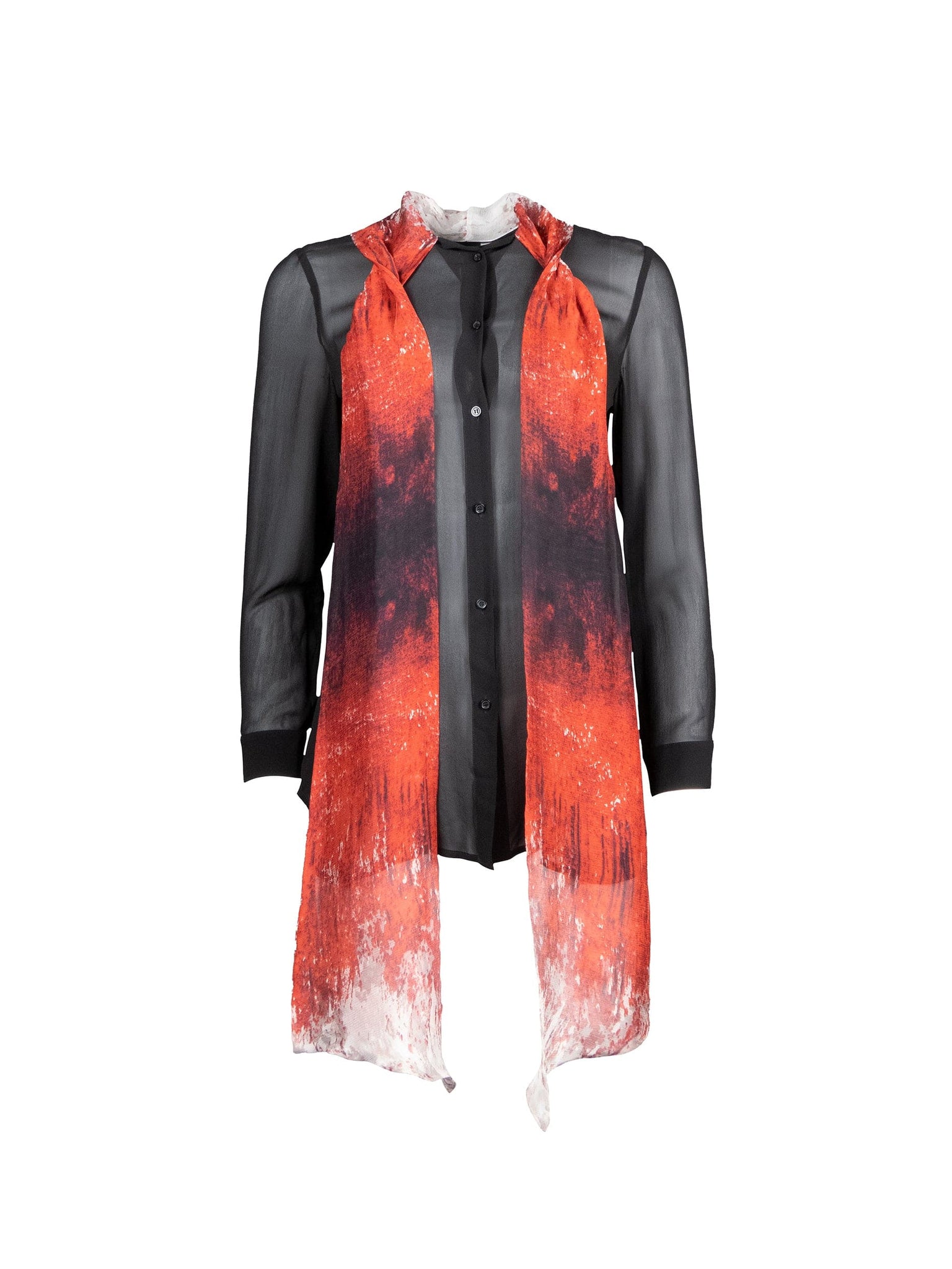 Blood and Black Long Sleeved Silk Shirt with Necktie
