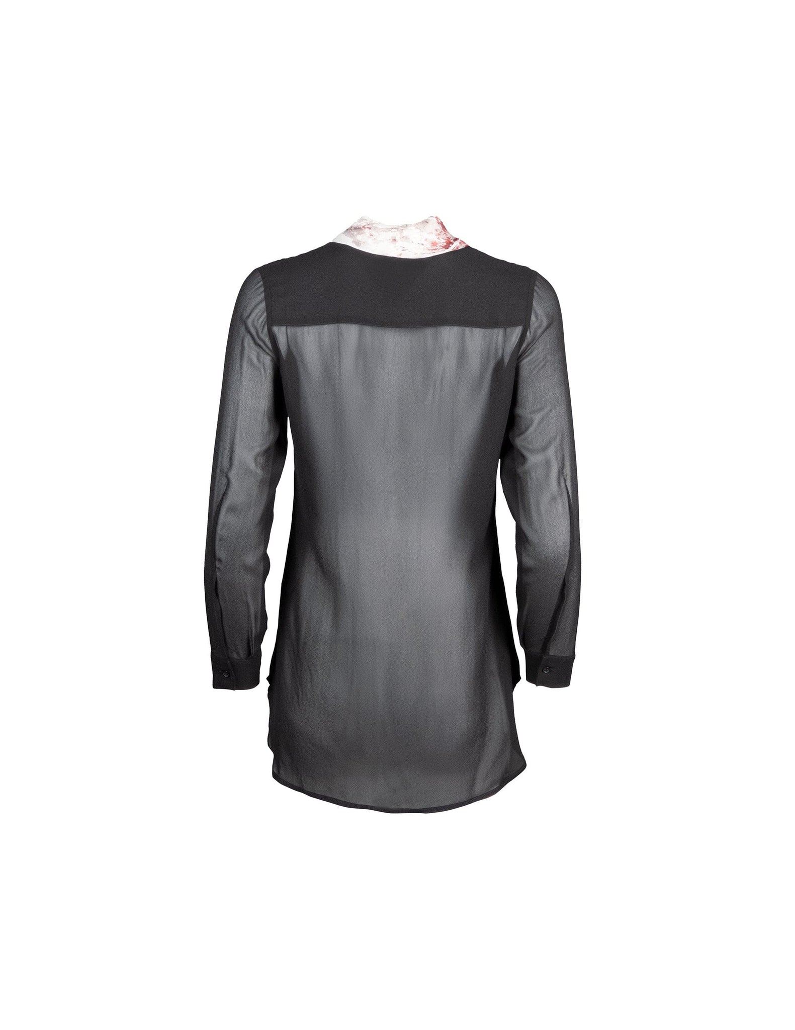 Blood and Black Long Sleeved Silk Shirt with Necktie
