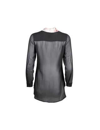 Blood and Black Long Sleeved Silk Shirt with Necktie