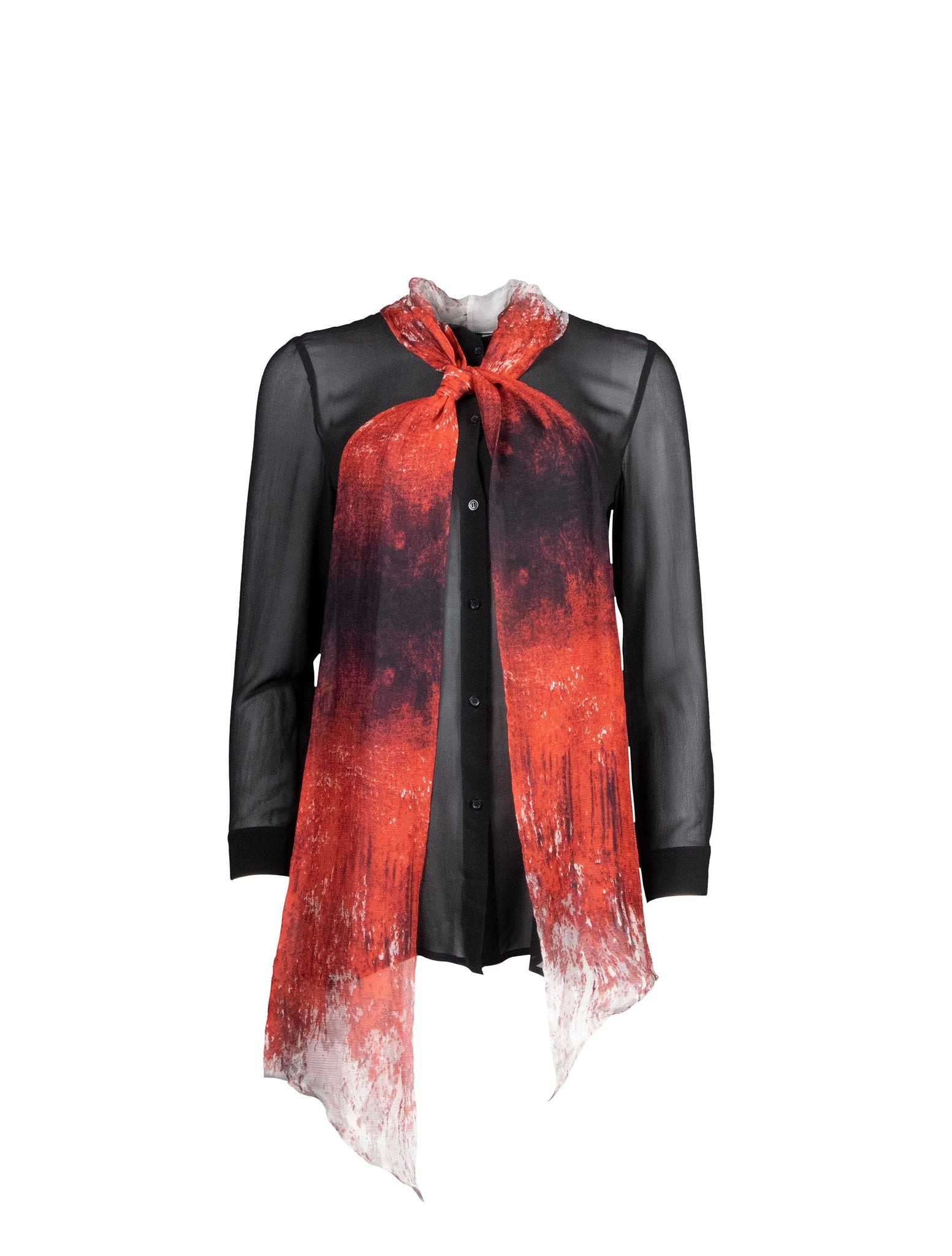 Blood and Black Long Sleeved Silk Shirt with Necktie