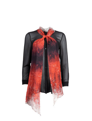 Blood and Black Long Sleeved Silk Shirt with Necktie