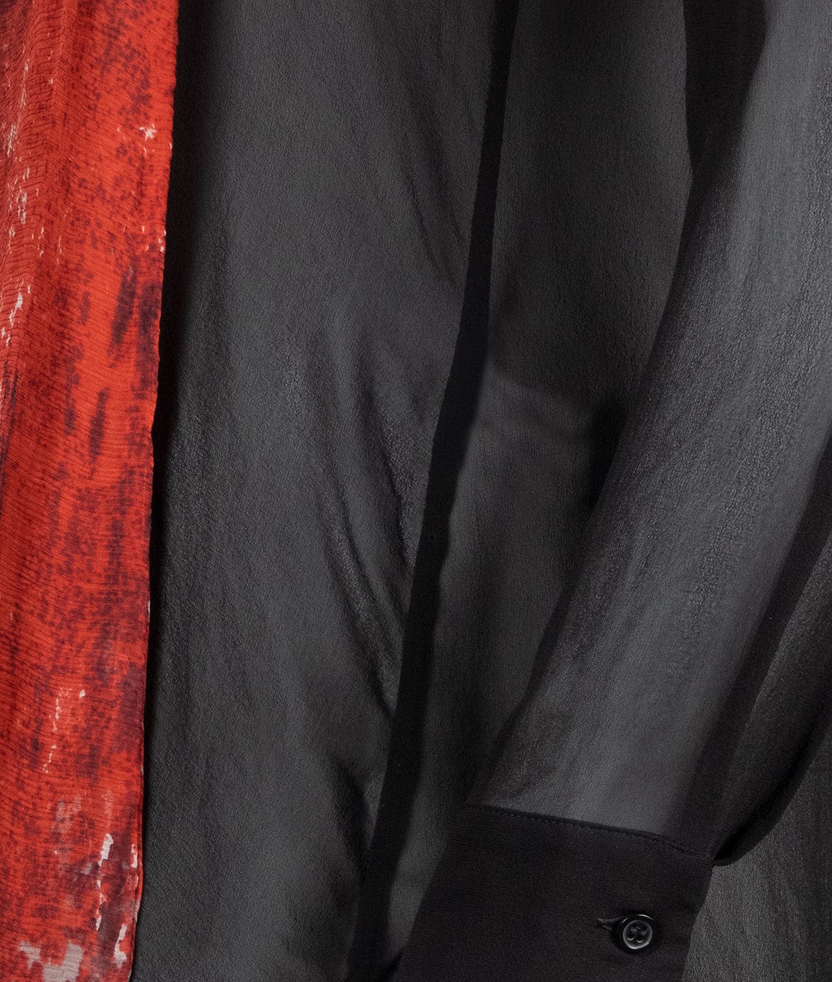 Blood and Black Long Sleeved Silk Shirt with Necktie