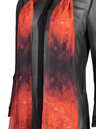 Blood and Black Long Sleeved Silk Shirt with Necktie