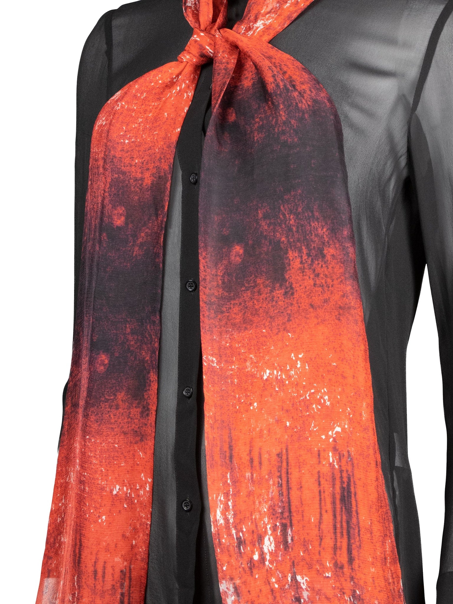 Blood and Black Long Sleeved Silk Shirt with Necktie