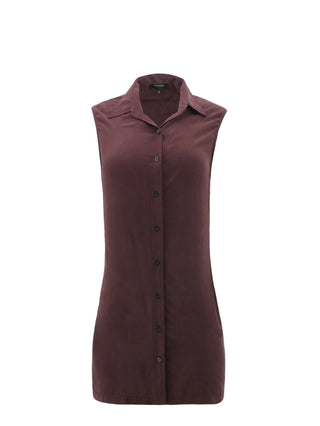 Burgundy Silk Crepe Sleeveless Shirt